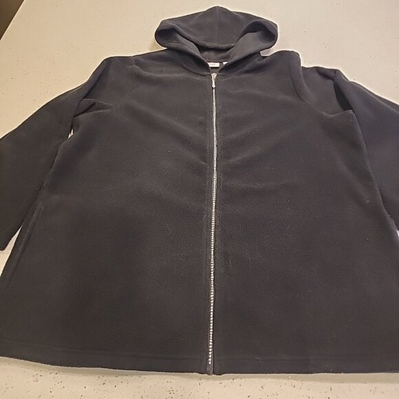 Quacker Factory Zip Up Hoodie 1x Black Fleece Rhinestones Pockets - Picture 1 of 7